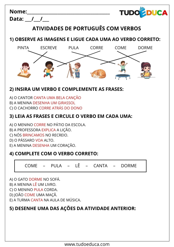 Atividade Português 2 ano verbos