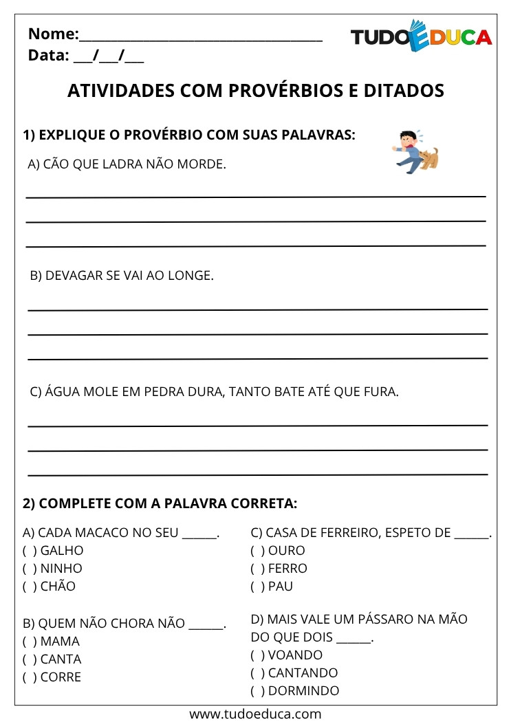 Atividade Portugues 3 ano com proverbios e ditados