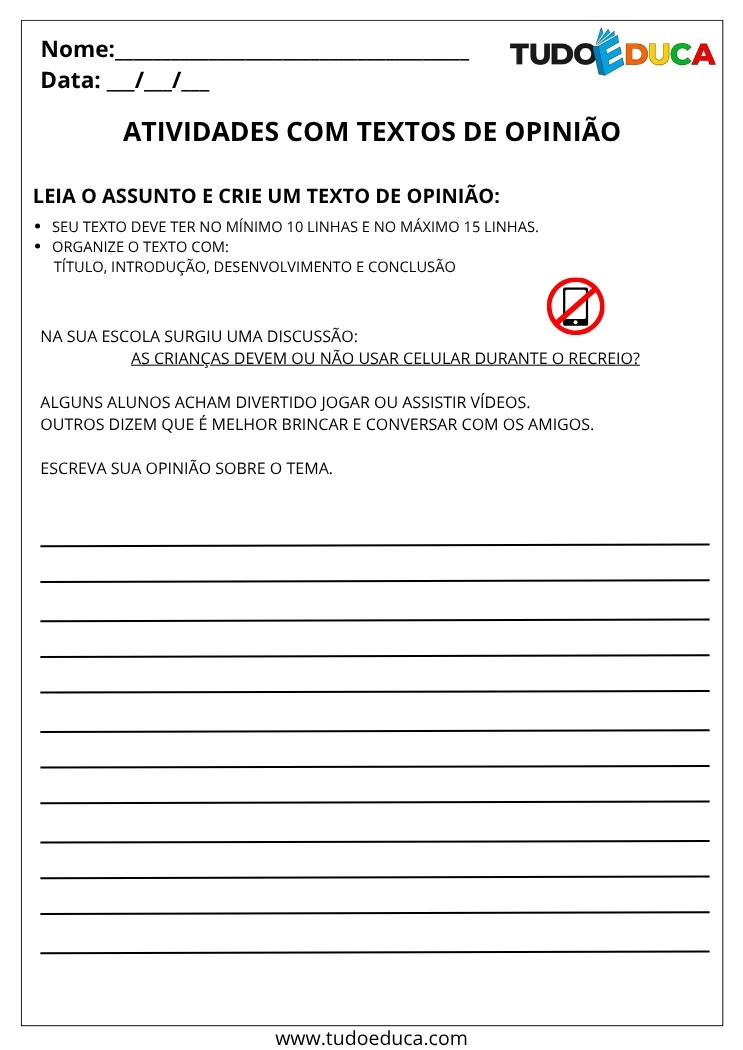 Atividade Portugues 3 ano textos de opiniao