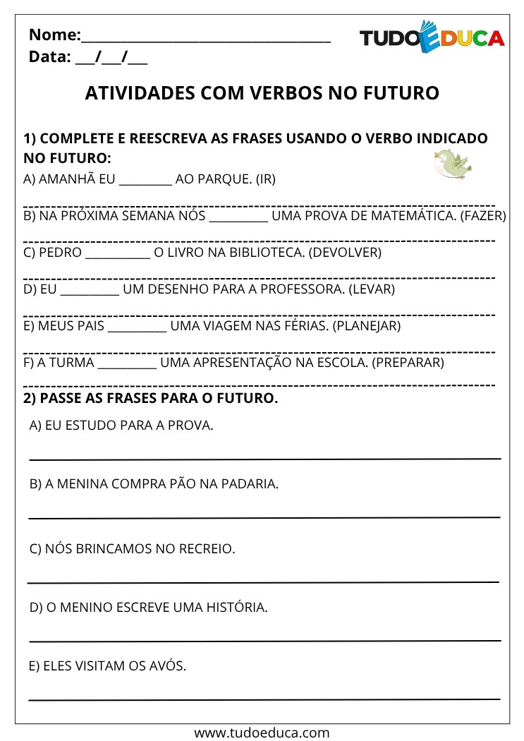 Atividade Portugues 3 ano verbos no futuro