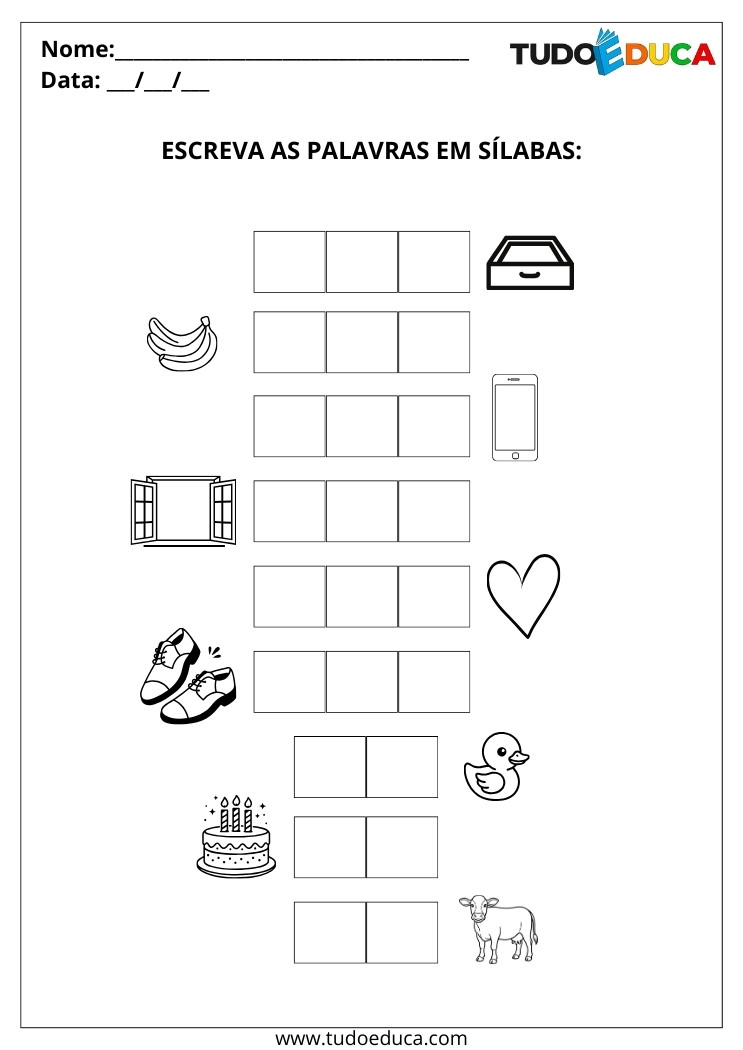 Atividade de Português com Sílabas Simples escreva em sílabas