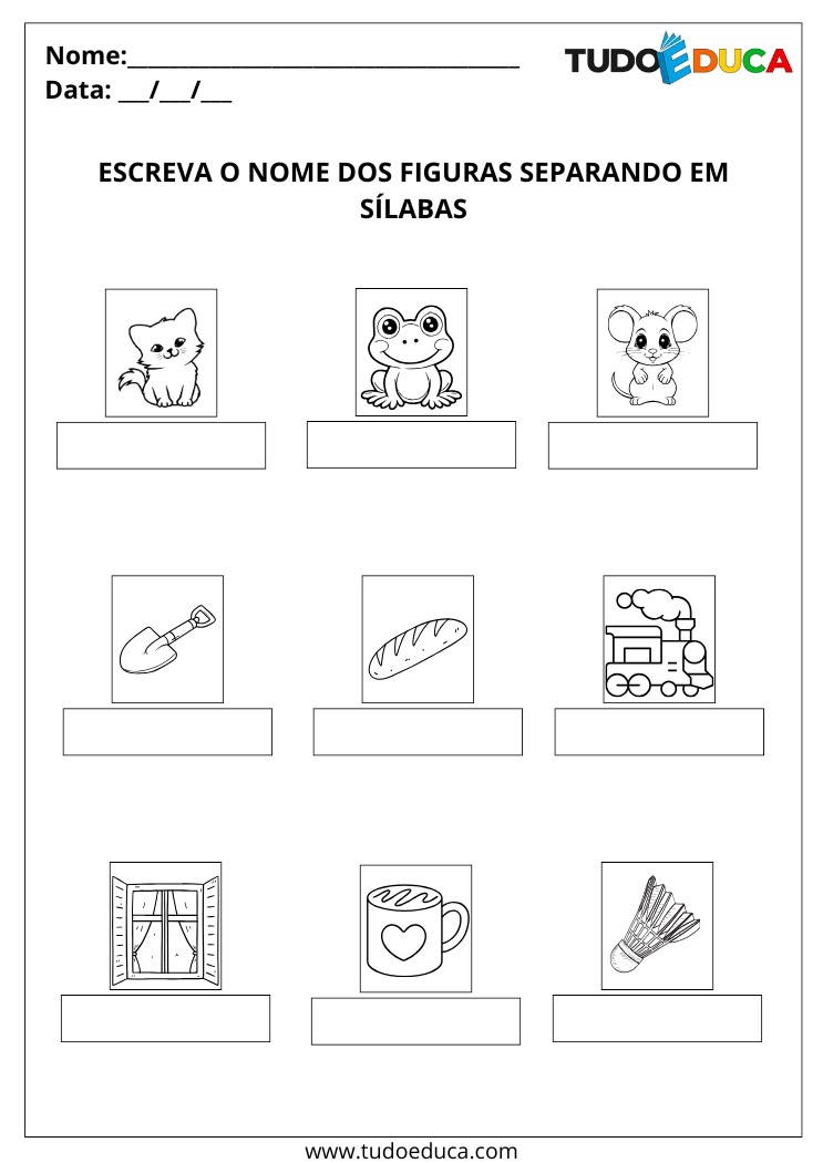 Atividade de Português com Sílabas Simples nomeie as figuras