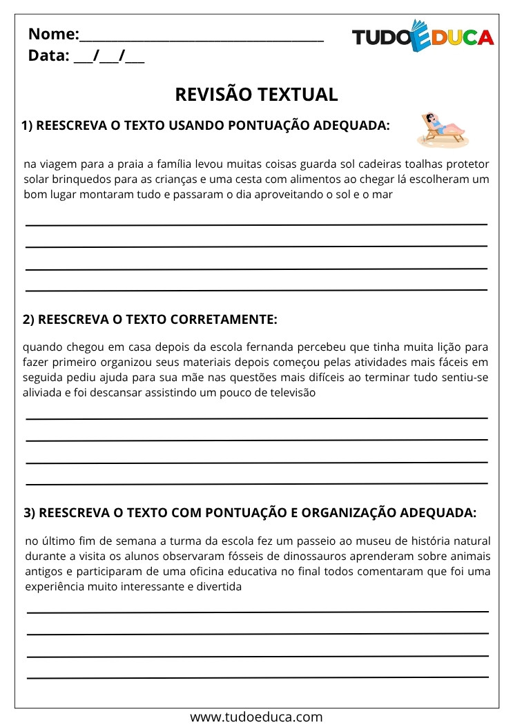 Atividade de Português 4 ano com revisao textual