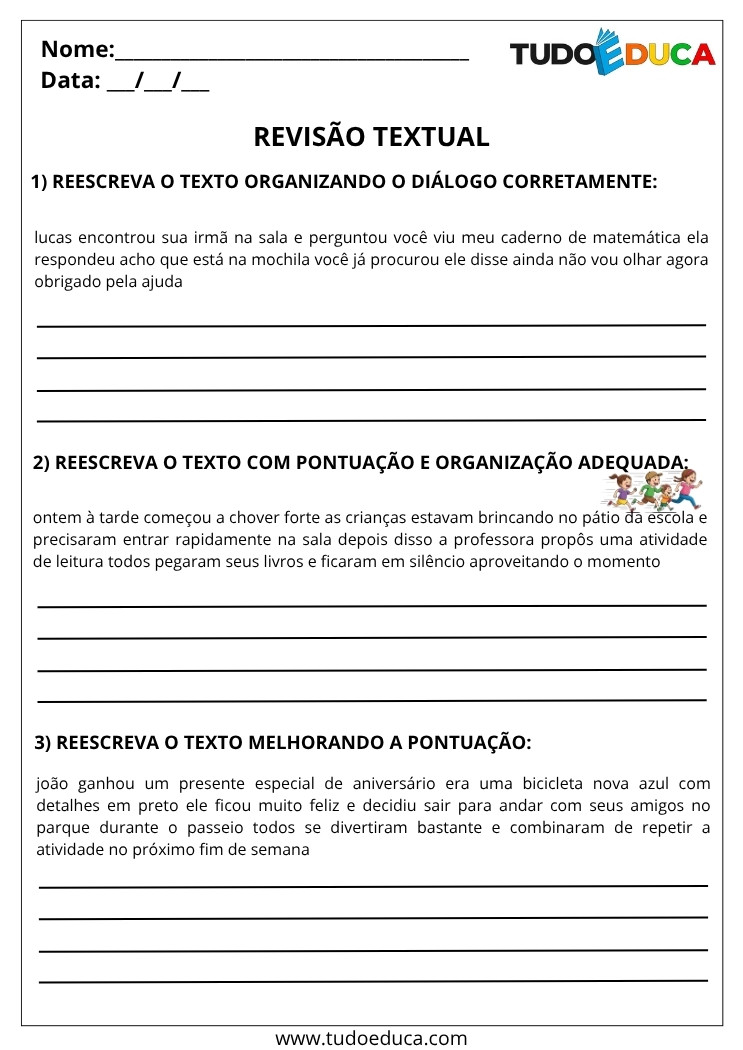 Atividade de Português 4 ano de revisao textual