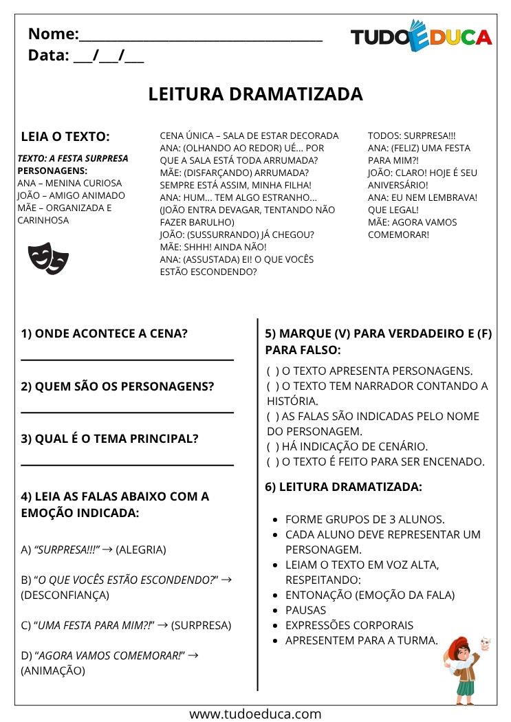 Atividade de Português 4 ano leitura dramatizada