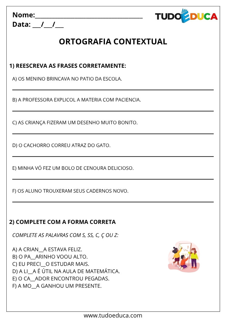 Atividade de Português 4 ano ortografia contextual