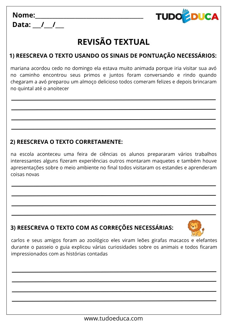 Atividade de Português 4 ano revisao textual