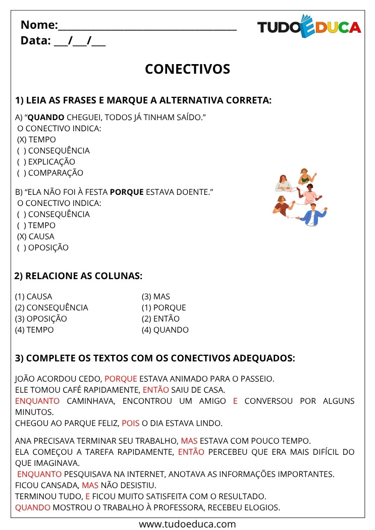 Atividade de Portugues 5 ano com gabarito com conectivos