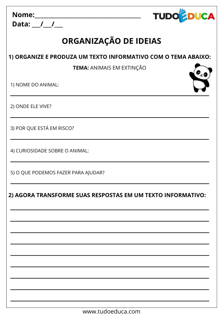 Atividade de Portugues 5 ano com organizacao