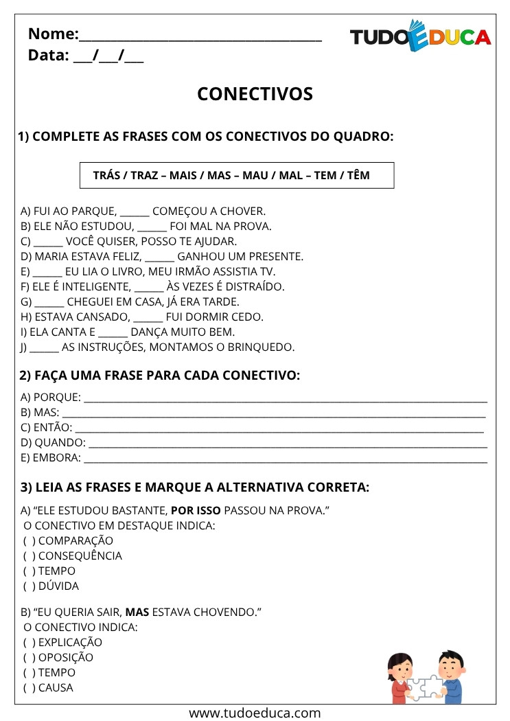 Atividade de Portugues 5 ano conectivos