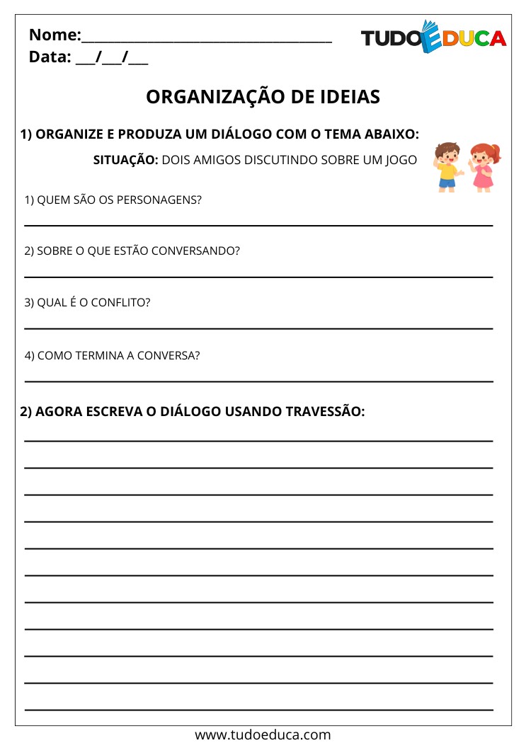 Atividade de Portugues 5 ano de organizacao de ideias