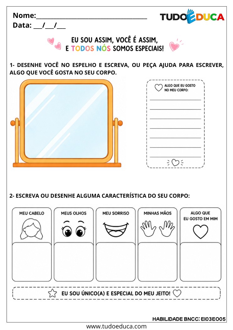 Atividade Adaptada sobre Identidade e Valorização do Corpo para autistas