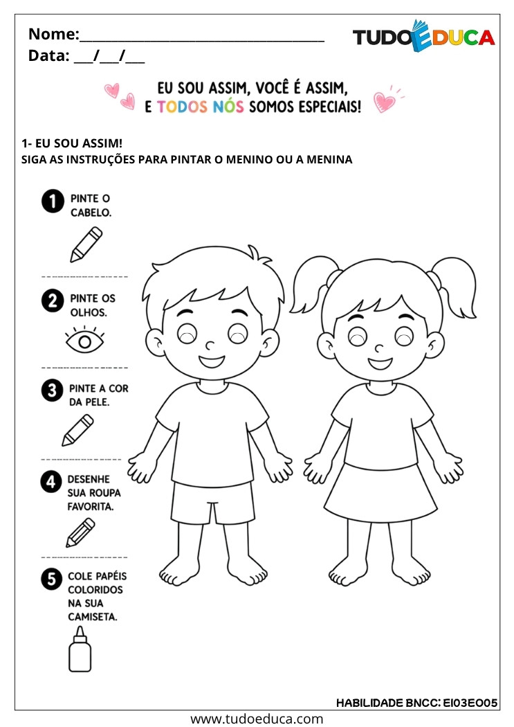 Atividade Adaptada sobre Identidade e Valorização do Corpo para educação especial