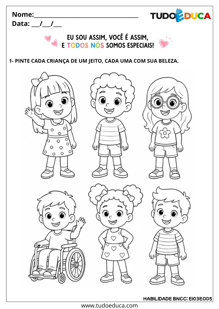 Atividade Adaptada sobre Identidade e Valorização do Corpo para tdah