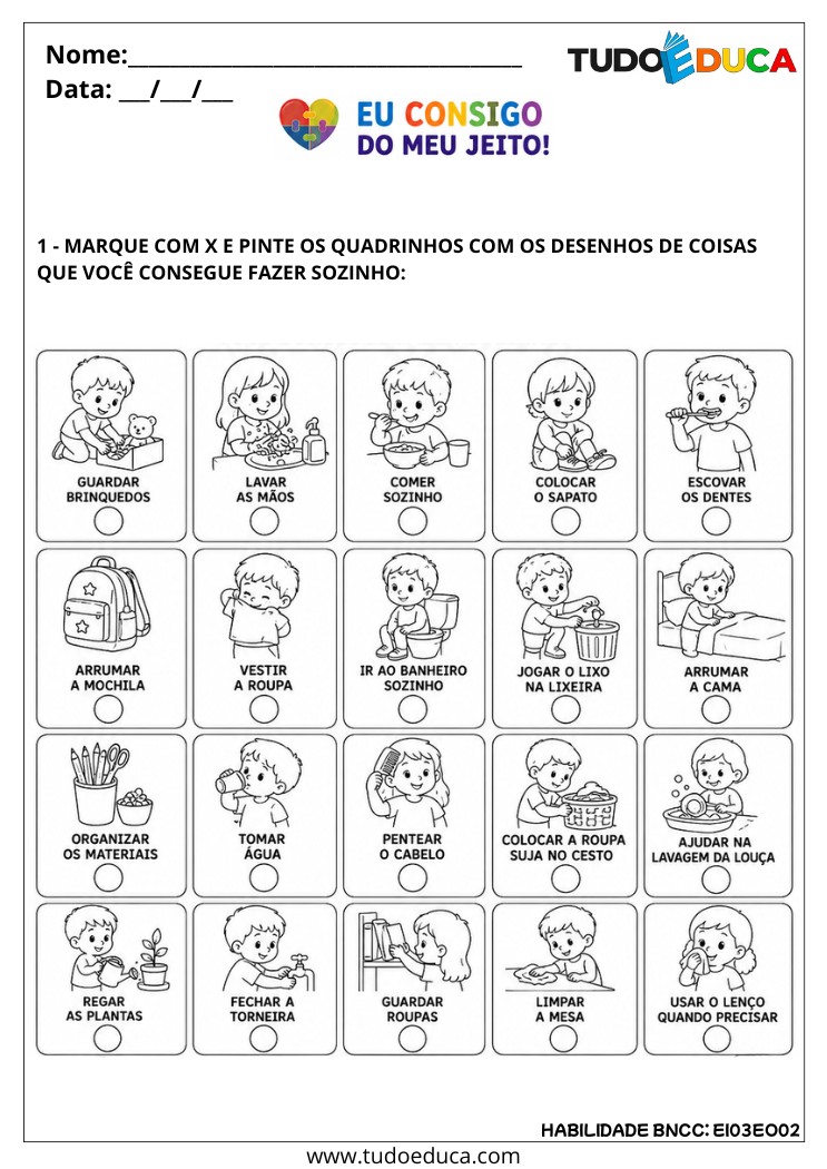 Atividade Inclusiva de Autonomia e Independência para autistas
