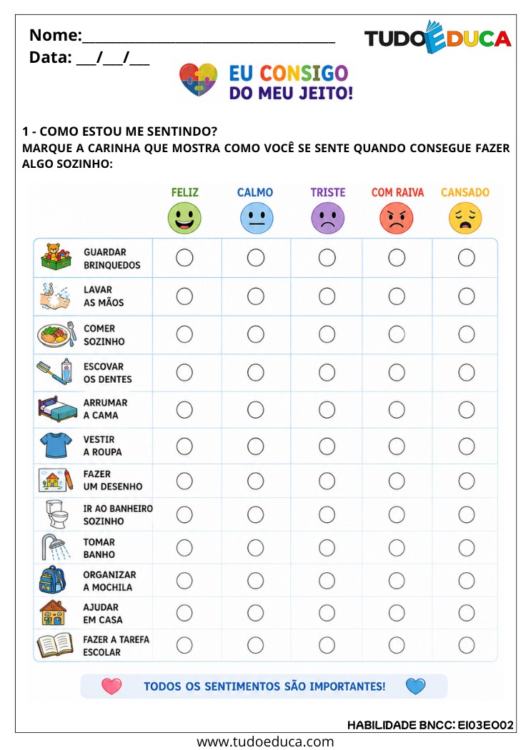 Atividade Inclusiva de Autonomia e Independência para tdah