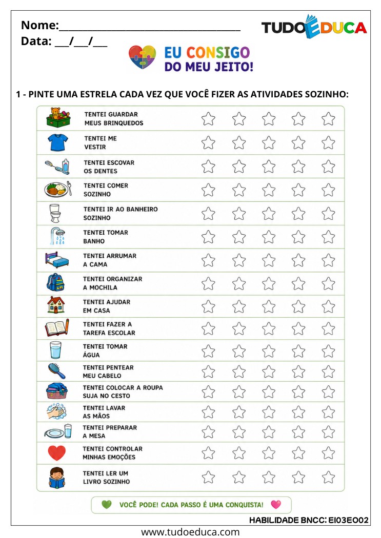 Atividade Inclusiva de Autonomia e Independência para tea