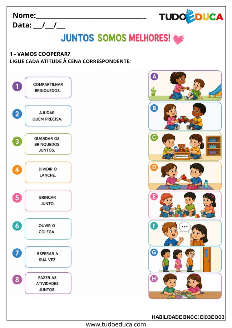 Atividade Inclusiva sobre Cooperação para educação infantil
