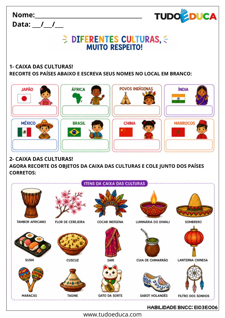 Atividade Inclusiva sobre Diferentes Culturas para crianças especiais