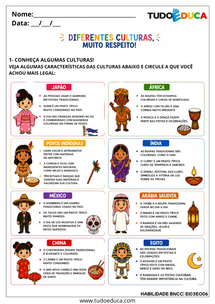 Atividade Inclusiva sobre Diferentes Culturas