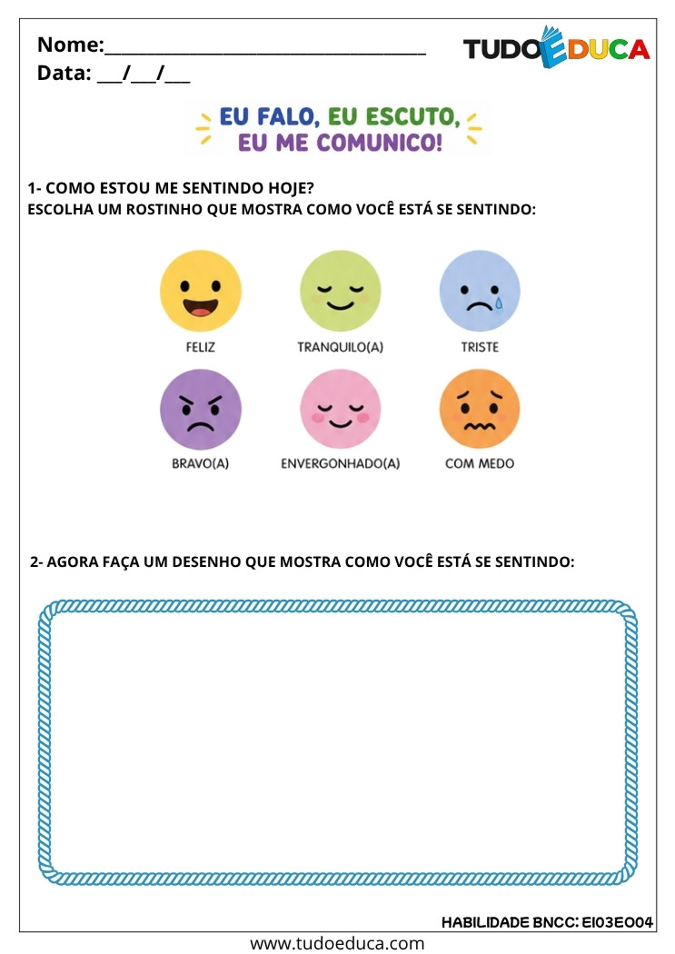 Atividade Inclusiva sobre Emoções e Comunicação para autista