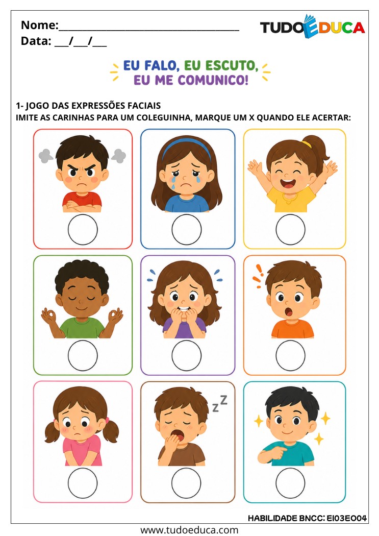 Atividade Inclusiva sobre Emoções e Comunicação para educação infantil