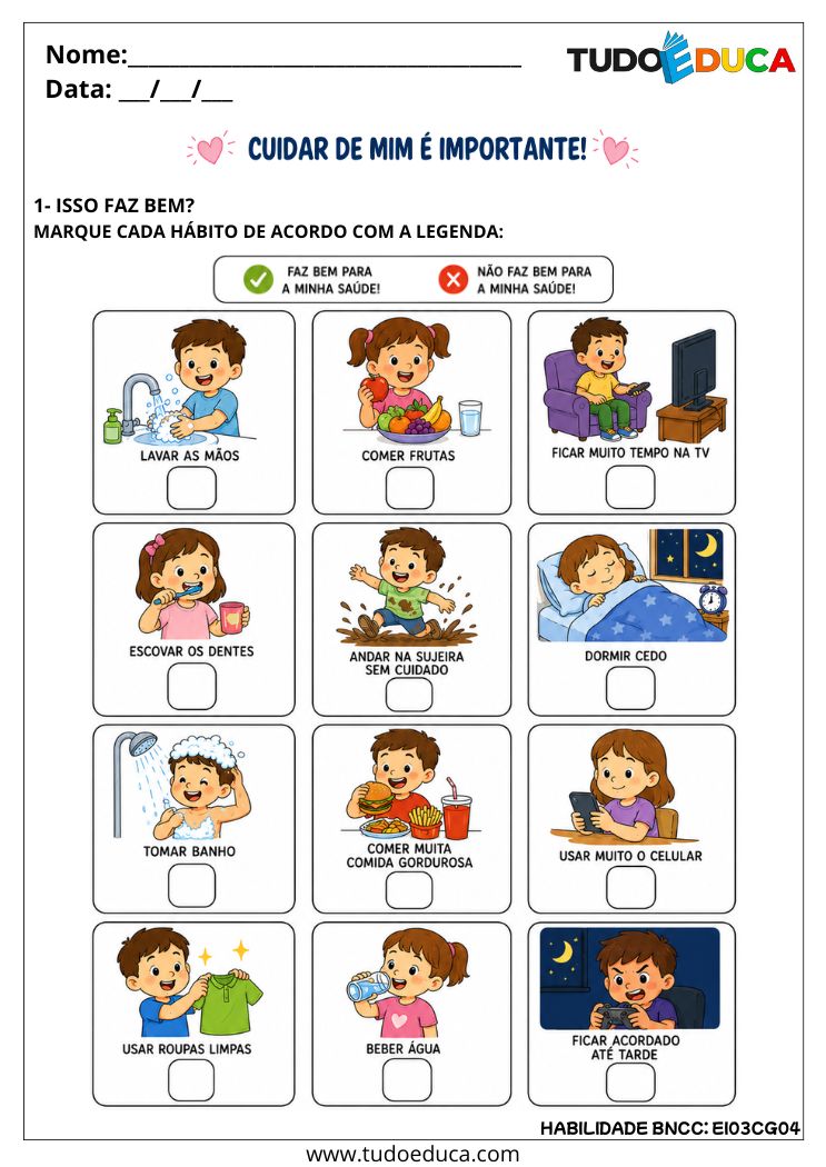Atividade Inclusiva sobre Hábitos de Autocuidado AEE