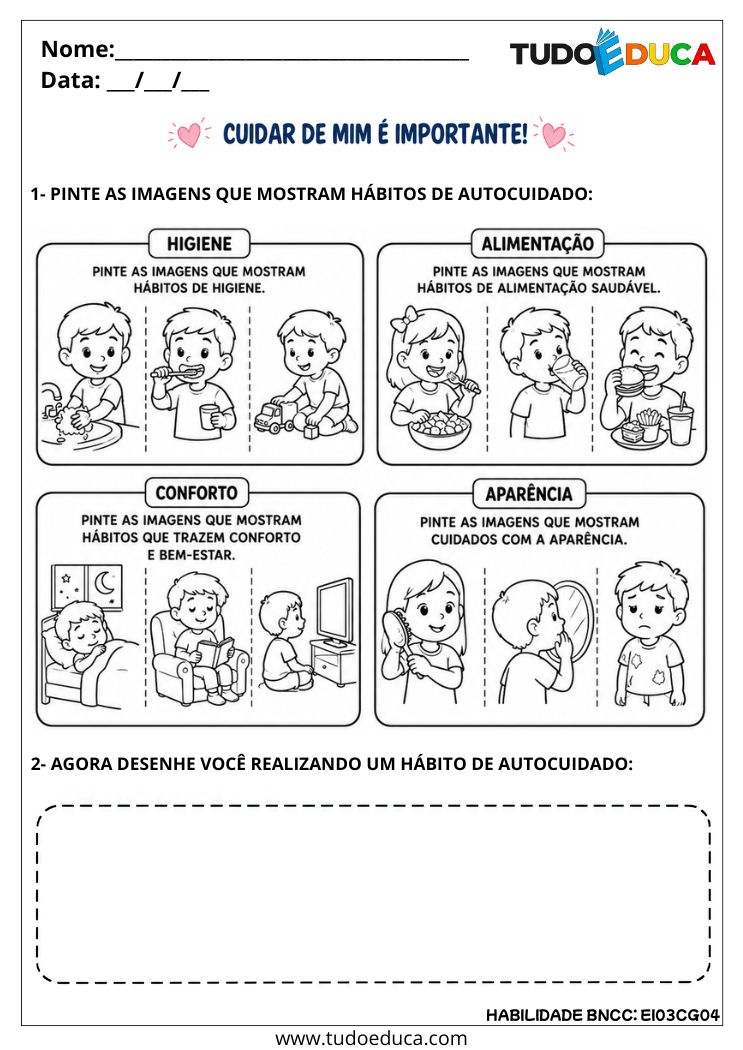 Atividade Inclusiva sobre Hábitos de Autocuidado TEA