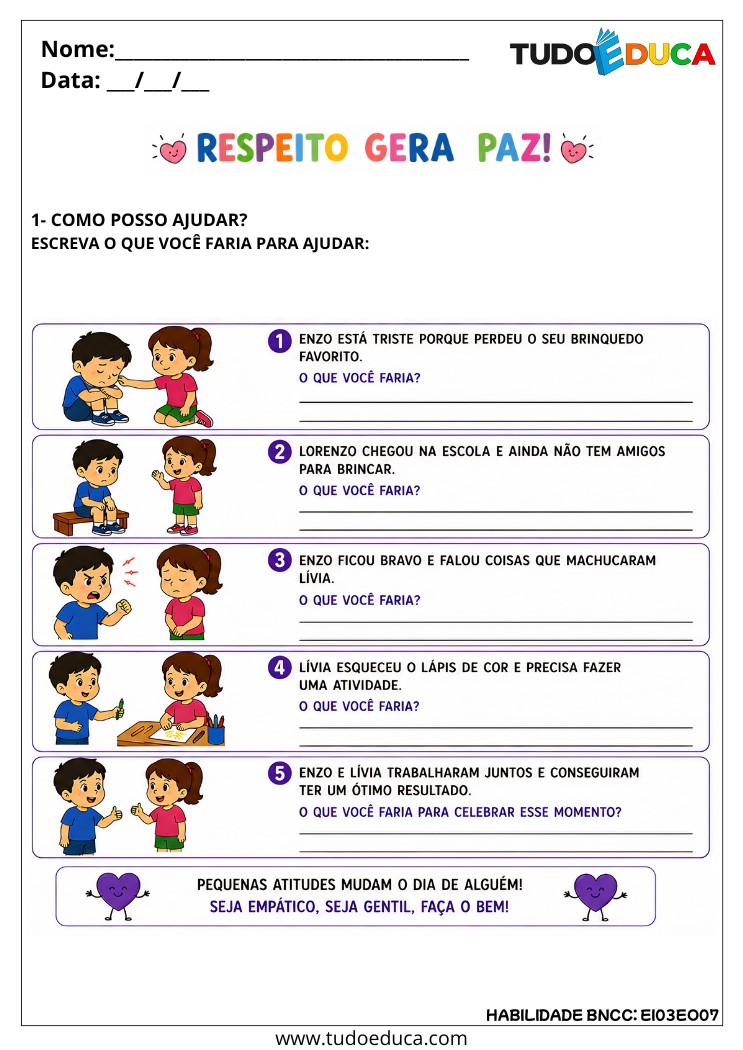 Atividade Inclusiva sobre Respeito e Empatia para criancas especiais
