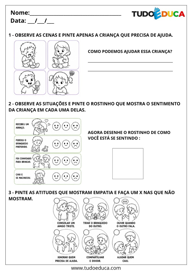 Atividade adaptada sobre empatia para TDAH
