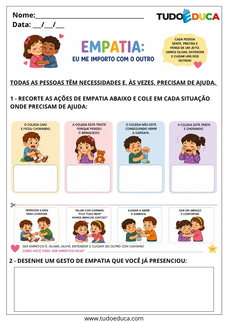 Atividade adaptada sobre empatia para criancas
