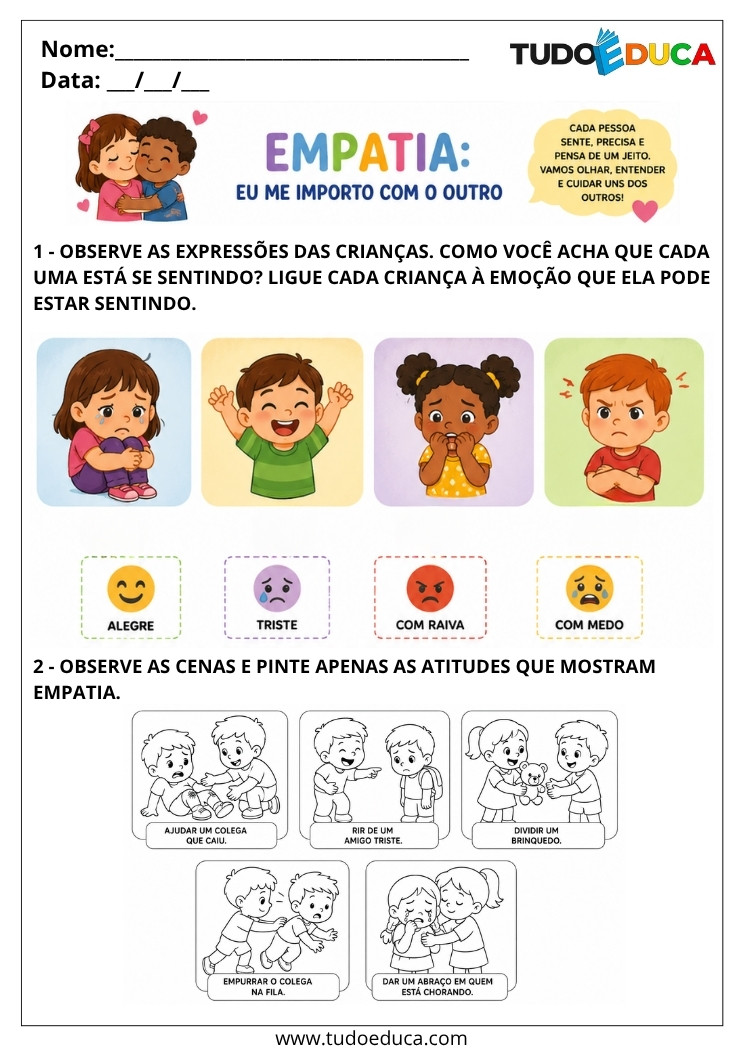 Atividade adaptada sobre empatia para educacao infantil