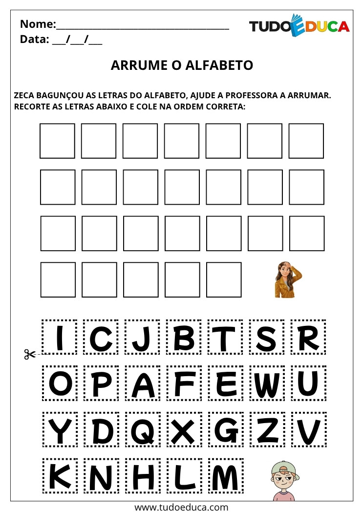 Atividade de Introdução ao Alfabeto para Autistas arrume o alfabeto