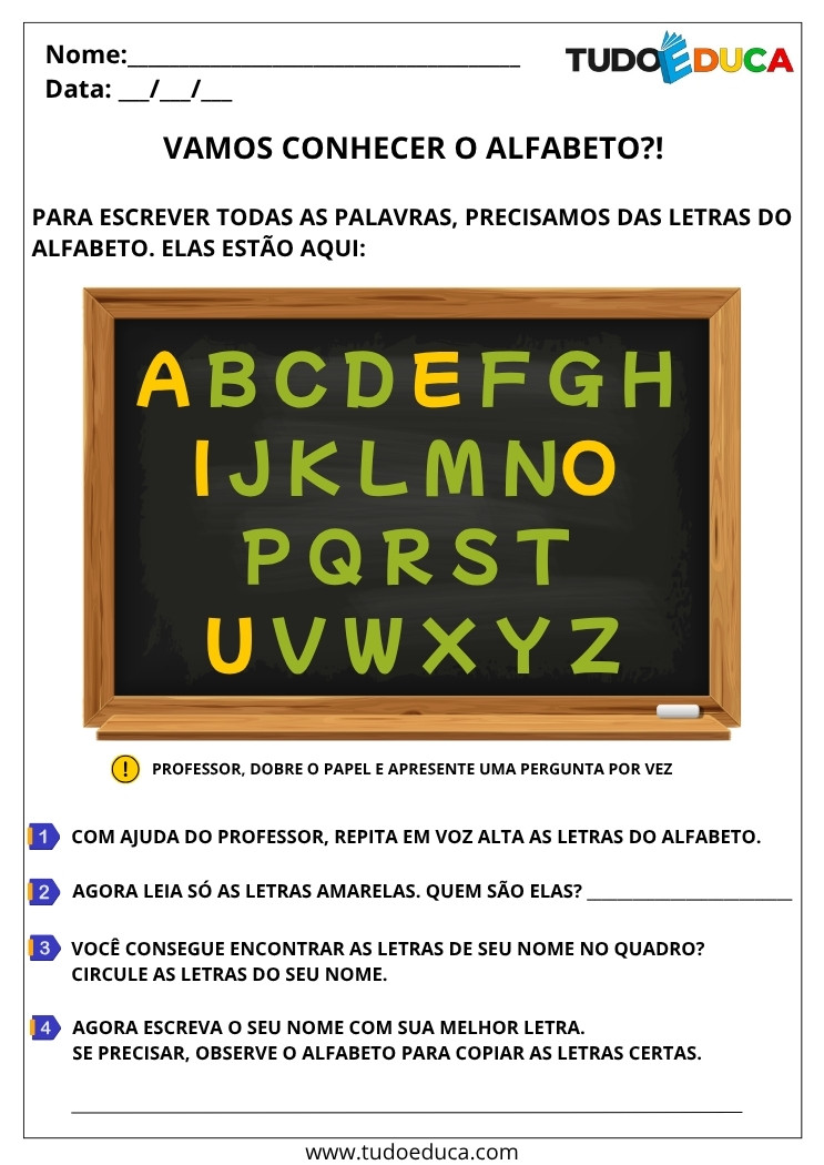 Atividade de Introdução ao Alfabeto para Autistas conhecendo o alfabeto