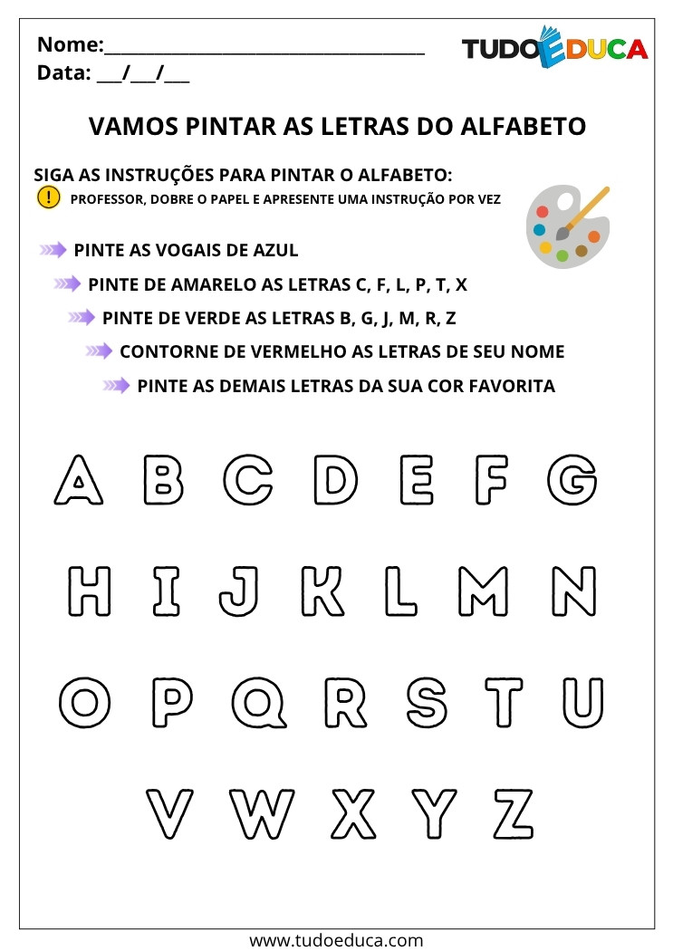Atividade de Introdução ao Alfabeto para Autistas pinte as letras