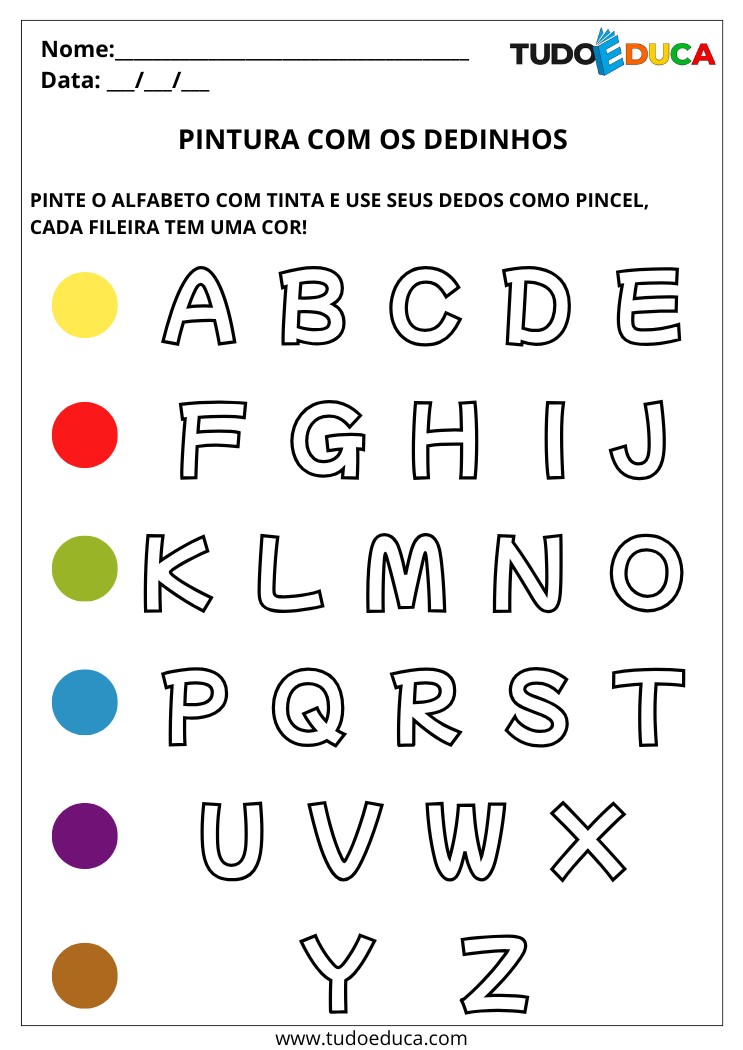Atividade de Introdução ao Alfabeto para Autistas pinte o alfabeto