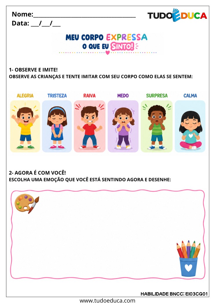 Atividade inclusiva sobre expressão de sentimentos e emoções