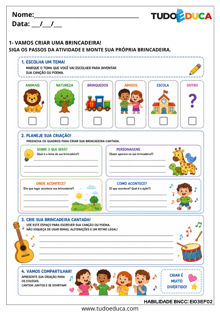 Atividade Inclusiva com Brincadeiras Cantadas e Rimas para autistas