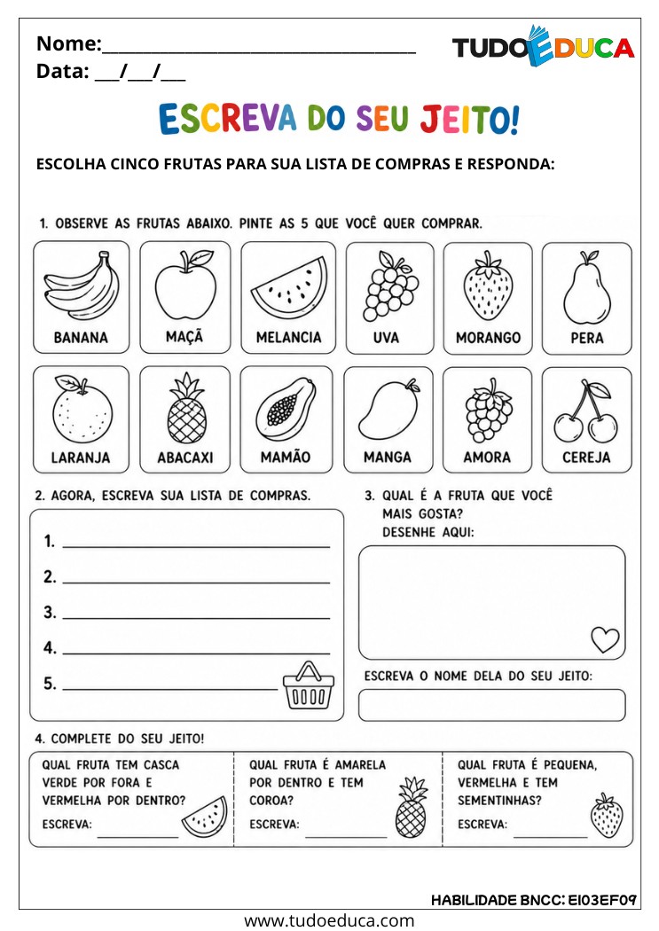 Atividade Inclusiva com Escrita Espontânea