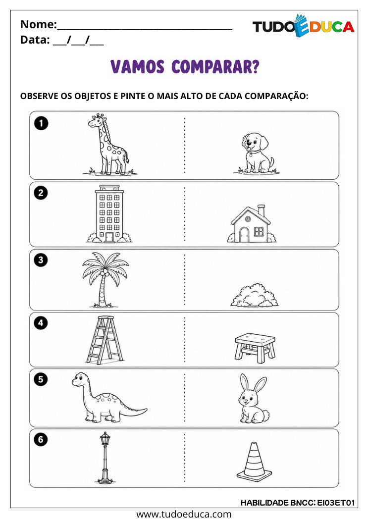 Atividade Inclusiva de Comparação de Objetos para tdah
