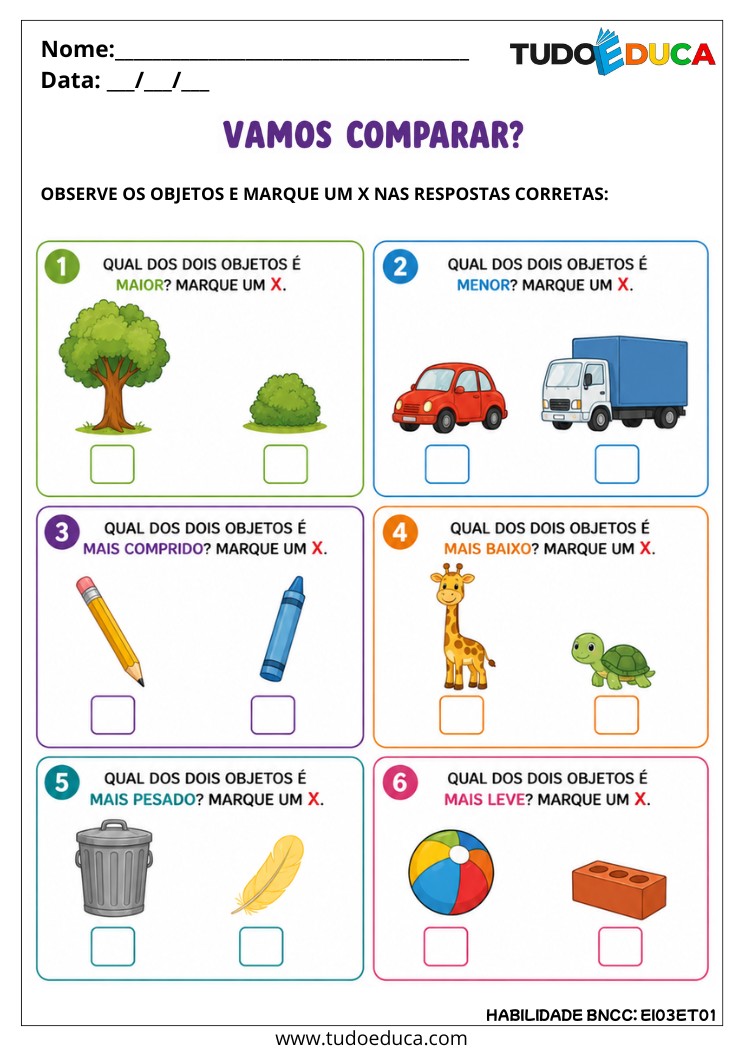 Atividade Inclusiva de Comparação de Objetos