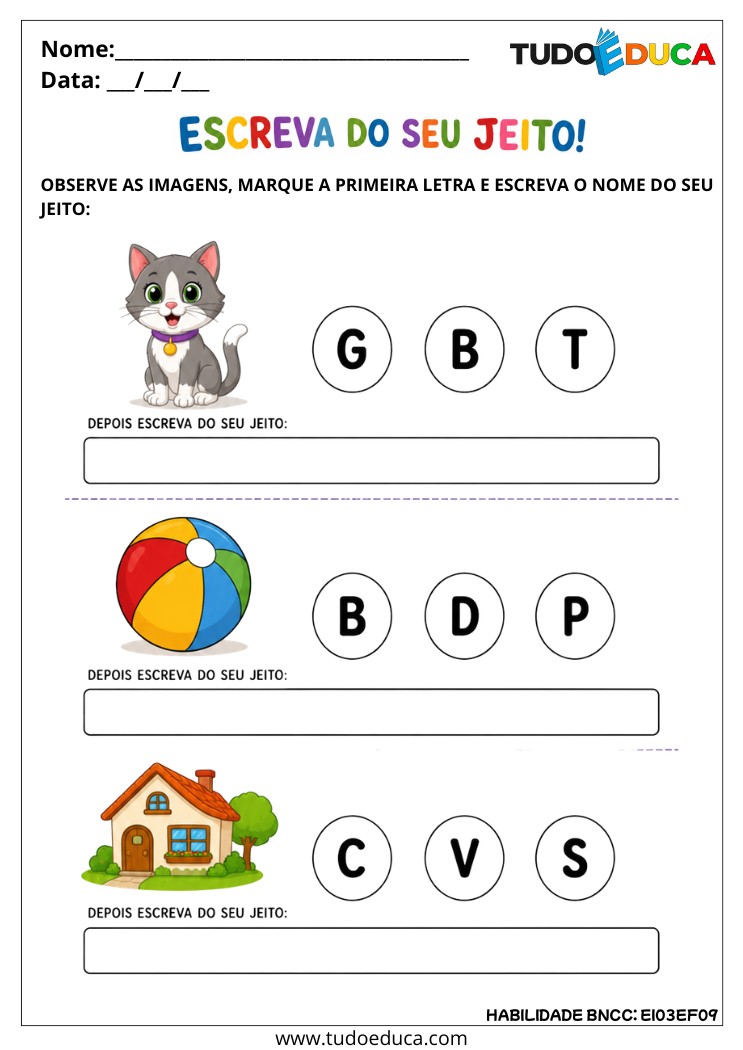 Atividade Inclusiva de Escrita Espontânea para tdah