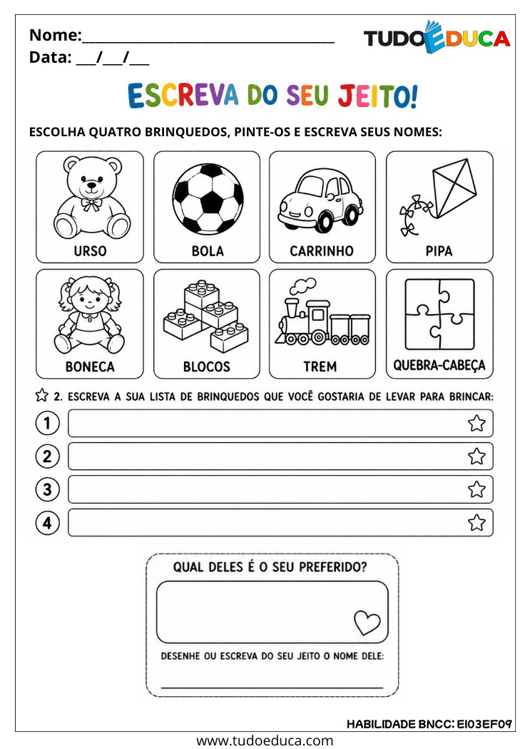 Atividade Inclusiva de Escrita Espontânea para tea