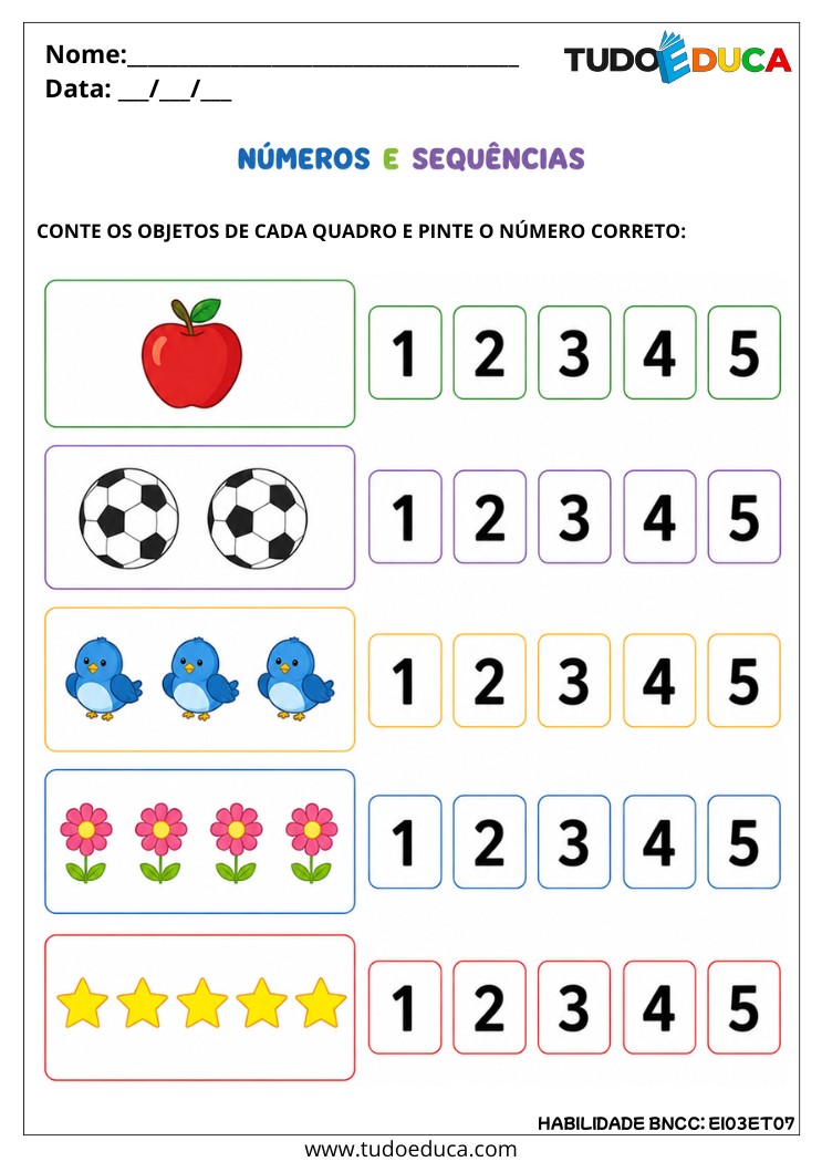Atividade Inclusiva de Relacionar Números para tdah
