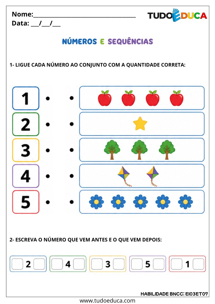 Atividade Inclusiva de Relacionar Números