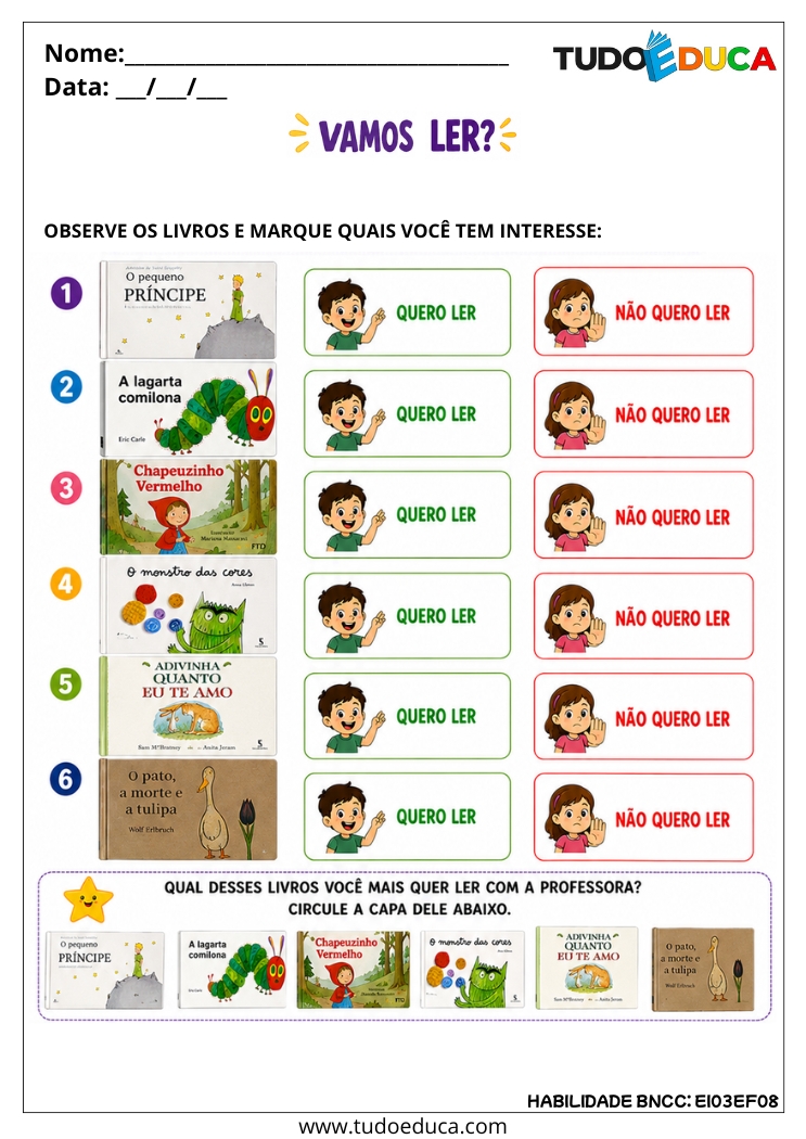 Atividade Inclusiva para Escolha de Livros para autistas