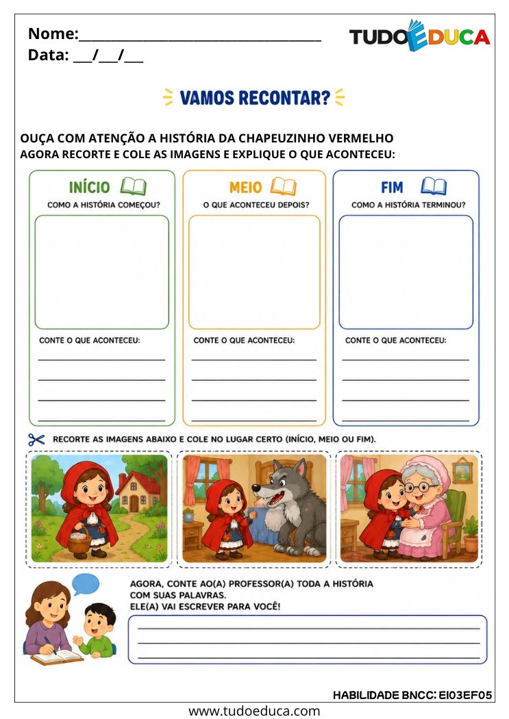Atividade Inclusiva para Produção de Reconto Escrito para autistas