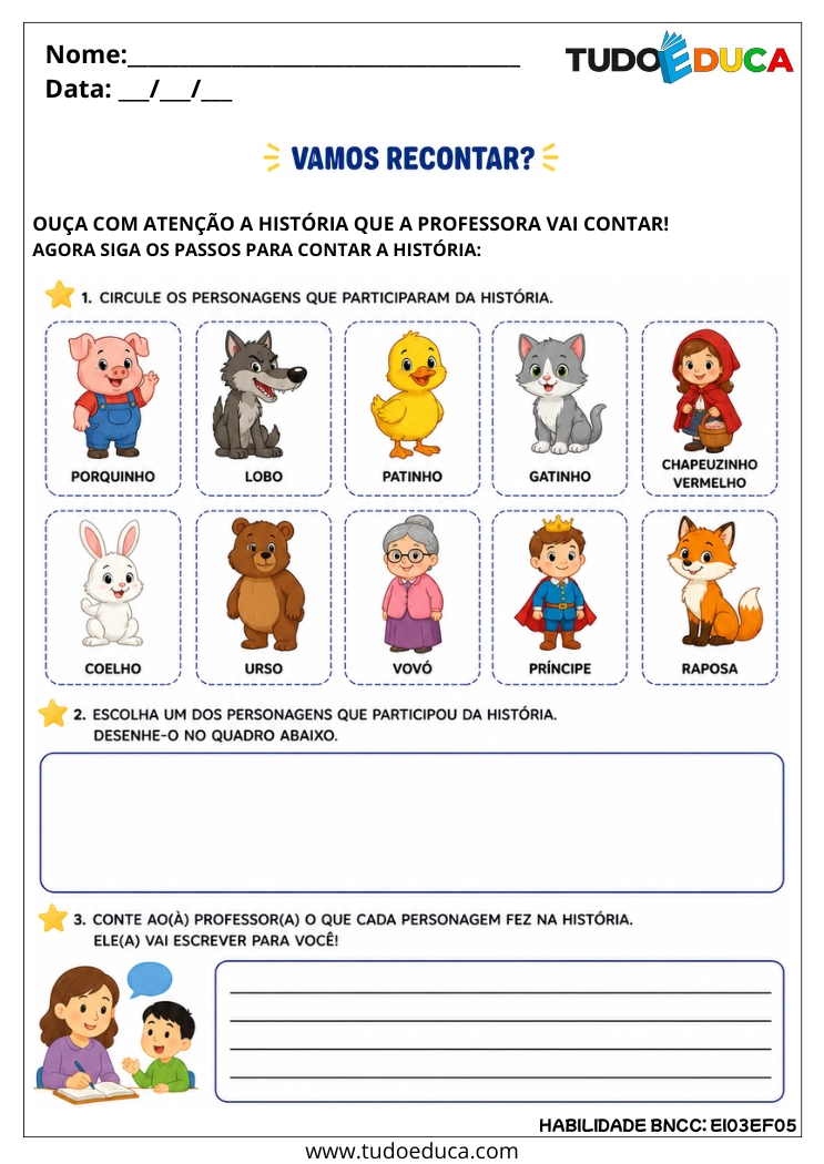 Atividade Inclusiva para Produção de Reconto Escrito para tdah