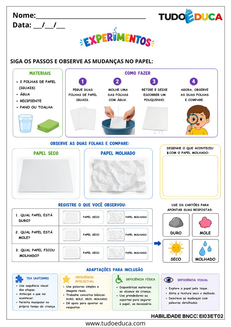 Atividade Inclusiva sobre Experimentos