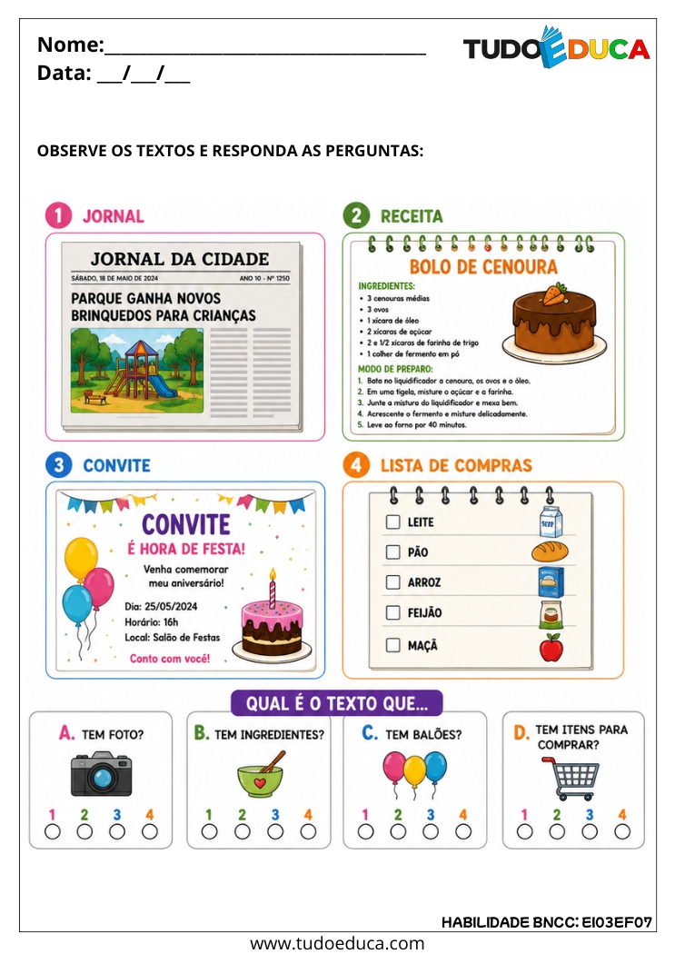 Atividade Inclusiva sobre Gêneros Textuais para AEE